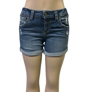Silver Jeans Co Denim Boyfriend Distressed Blue Jean Shorts Cuffed Womens 26